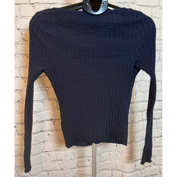 Free People Tilly Ribbed Button Down Top Navy Blue XL - Picture 3 of 5